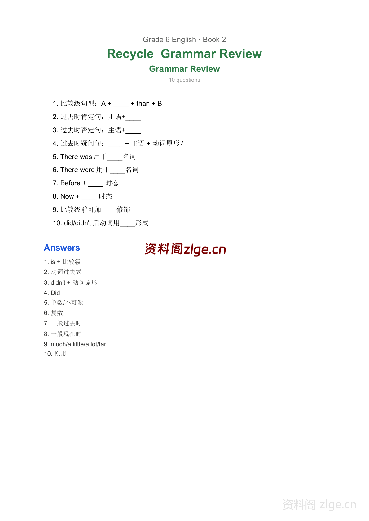 六年级下册英语Recycle 综合复习语法学习资料（人教版）-资料阁