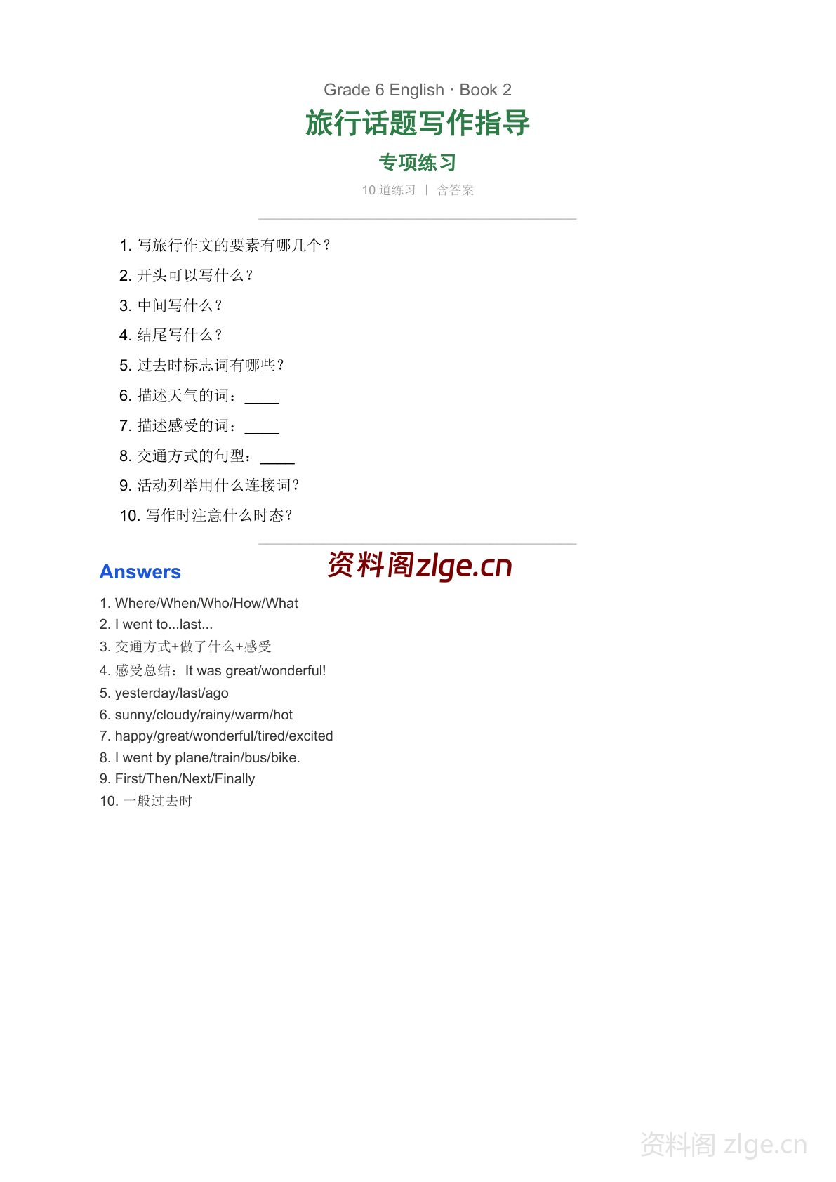 六年级下册英语Unit3 旅行话题写作指导(人教版)-资料阁