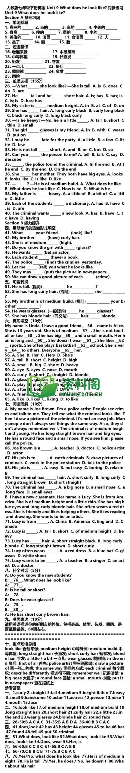 七年级下册英语-Unit9同步练习插图