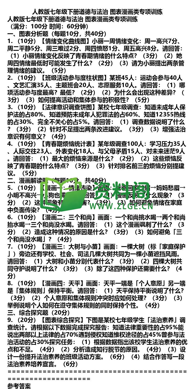 七年级下册道法-道法48-图表漫画类专项训练插图