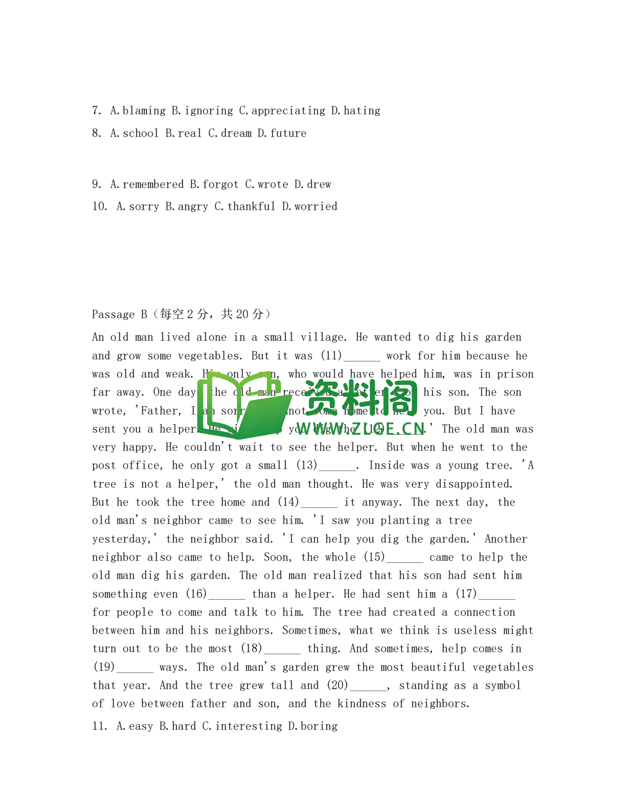 九年级英语-完形填空专项训练插图2 九年级英语-完形填空专项训练插图2
