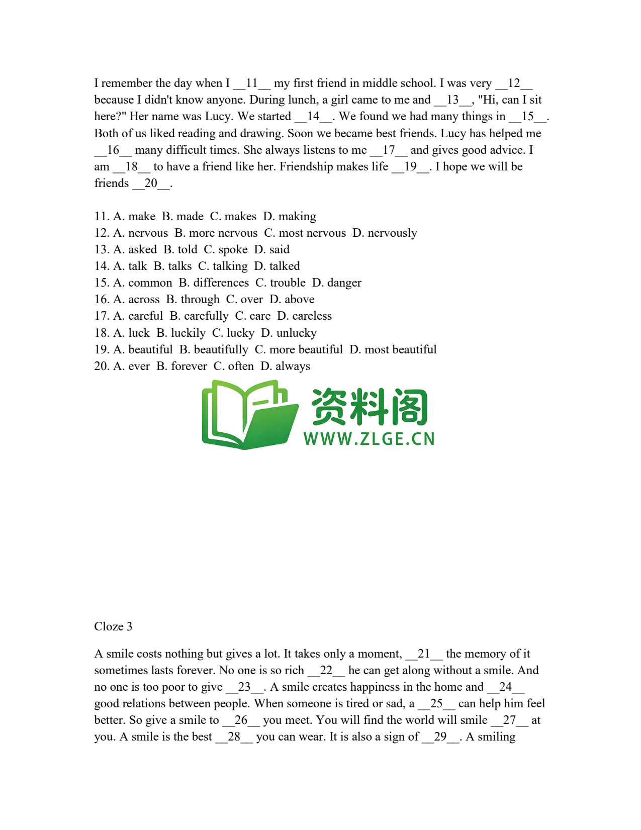 八年级英语-完形填空插图2 八年级英语-完形填空插图2