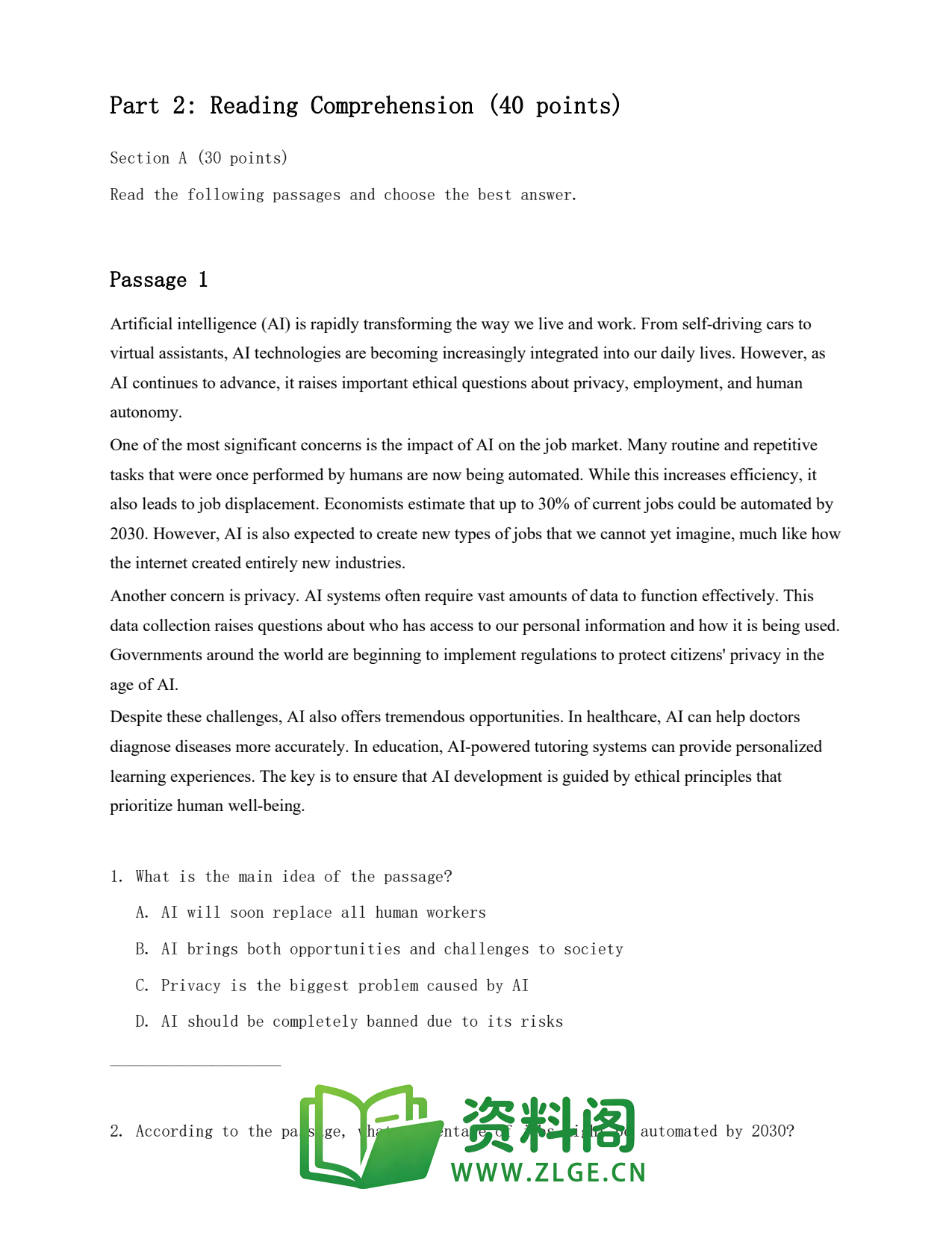高二英语下册-Cloze Test A插图2 高二英语下册-Cloze Test A插图2