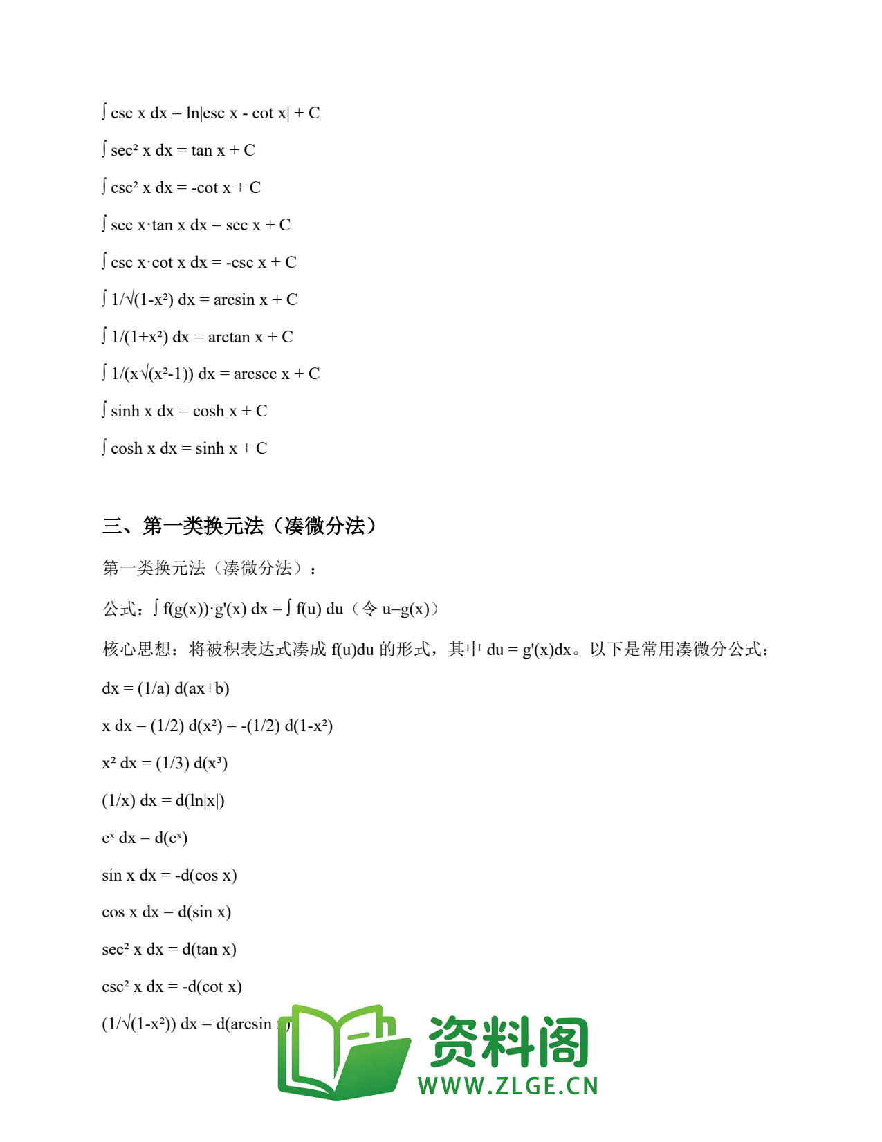 高等数学(上) | 不定积分速查卡 套题199插图2 高等数学(上) | 不定积分速查卡 套题199插图2