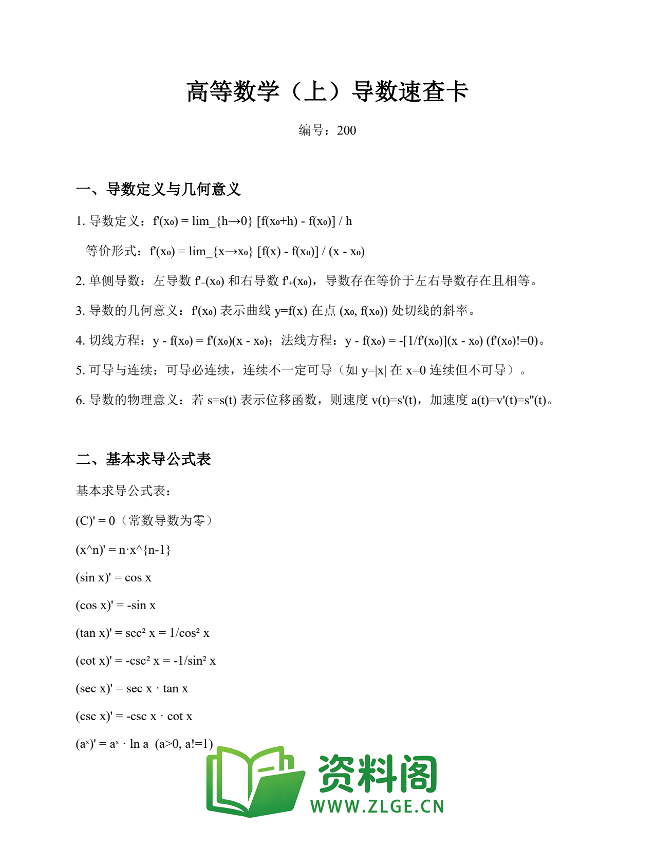 高等数学(上) | 导数速查卡 第200篇插图1 高等数学(上) | 导数速查卡 第200篇插图1