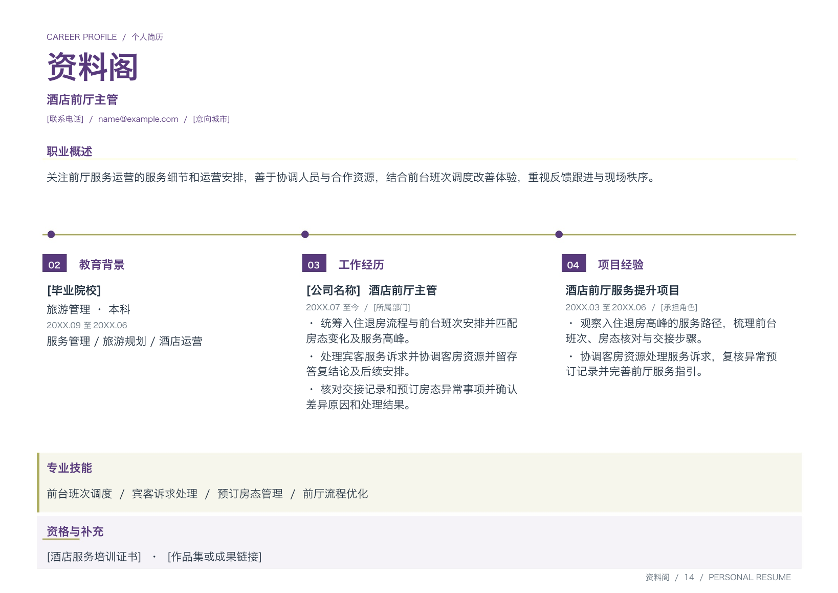 个人简历模板通用专用版-Word可编辑直接套用-内附教育背景、工作经历等常见模块-资料阁
